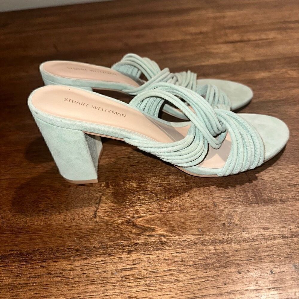 NWOB Stuart Weitzman Twist Block Suede Mules - image 3